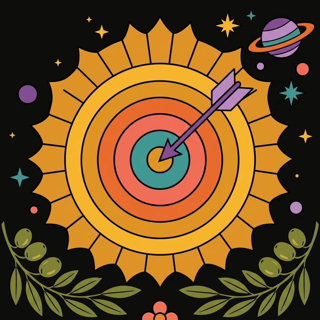 Retro illustration of a bullseye with an arrow hitting the center